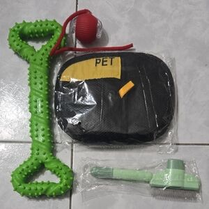 Green Dog Toy Set with Grooming Brush